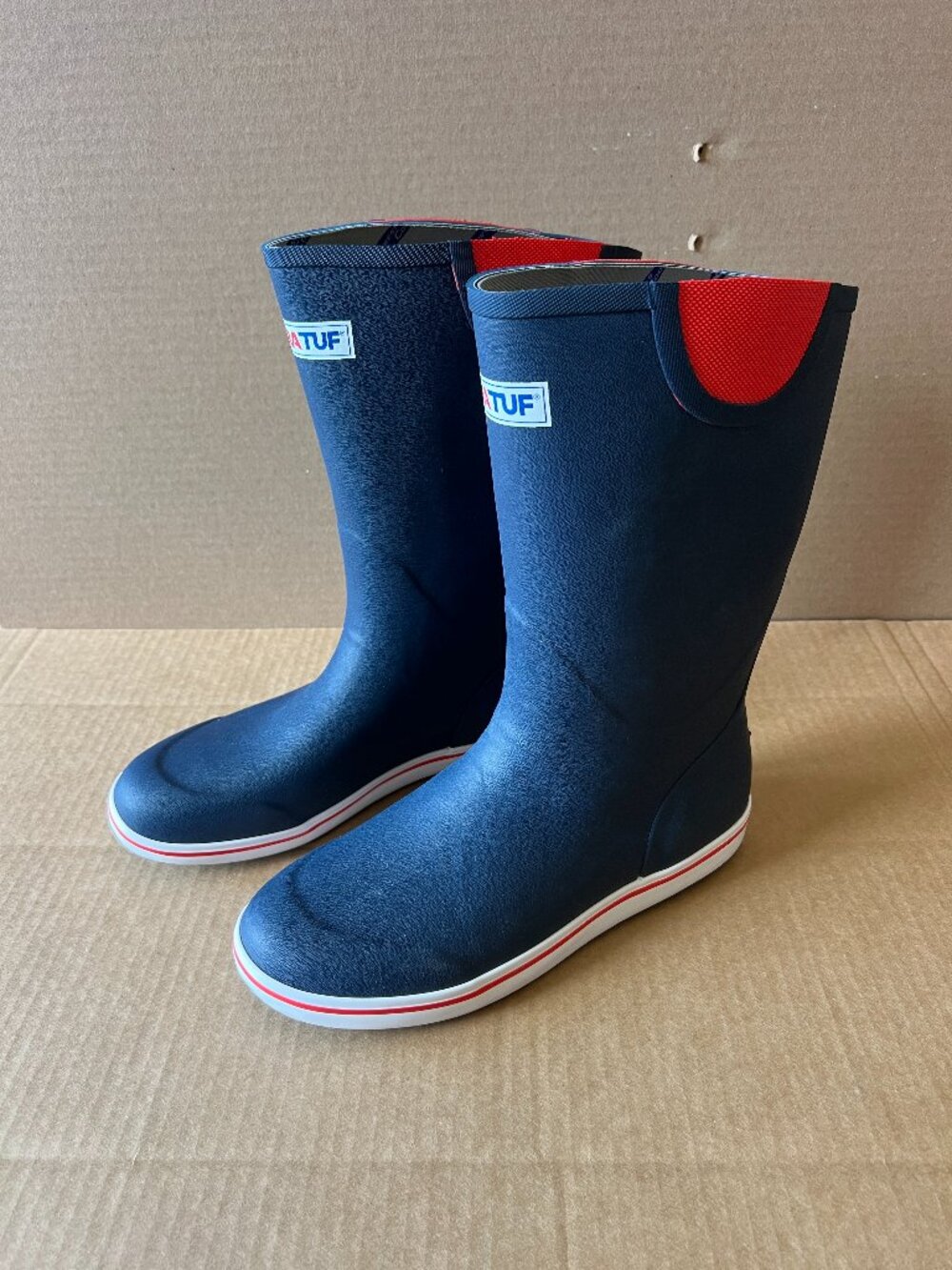 XTRATUF 12" Deck Boot Men 10 Waterproof Slip Resist Non Marking Navy and Red